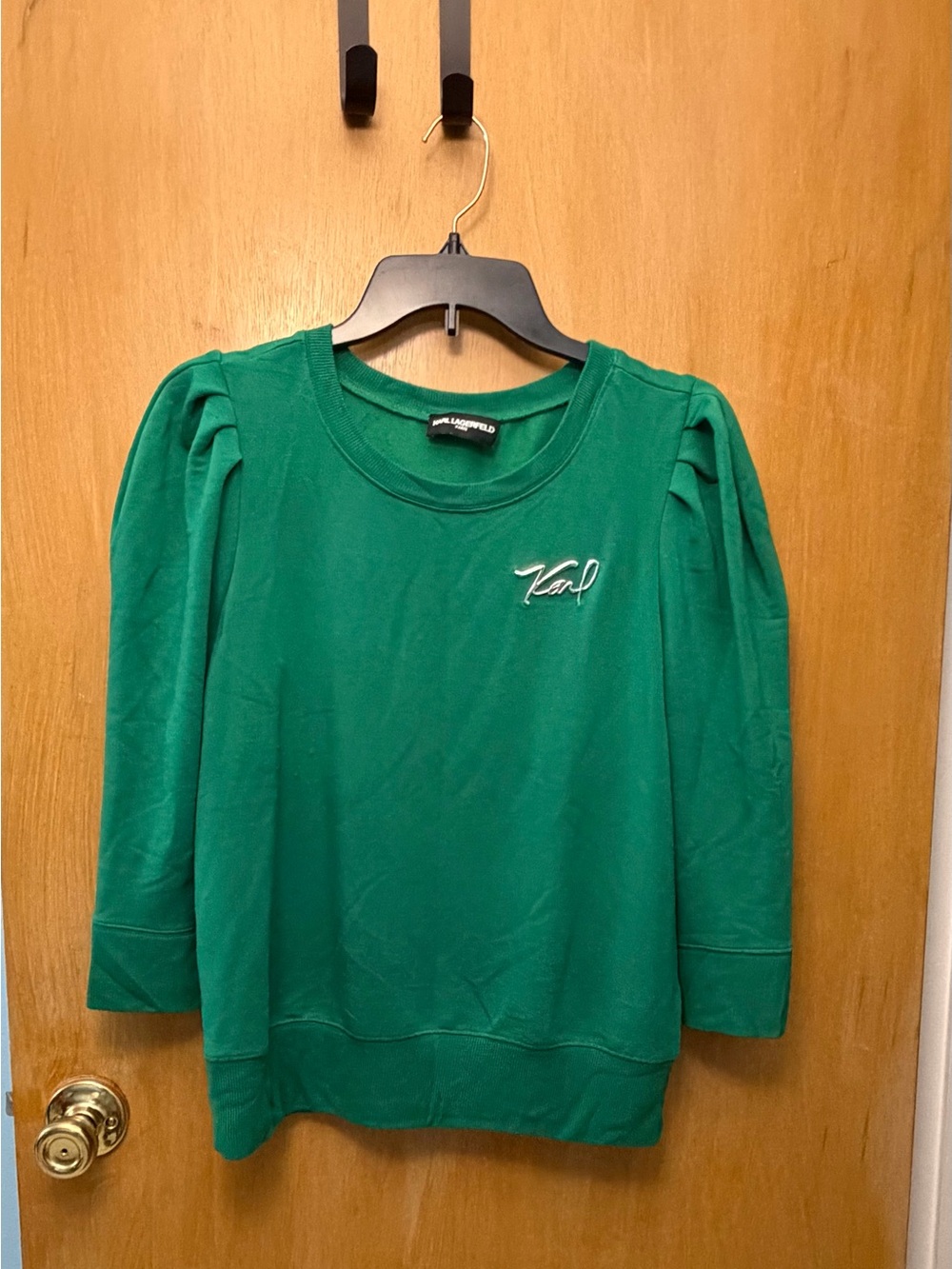 Karl Lagerfeld Emerald Green Puff-Sleeve Sweatshirt